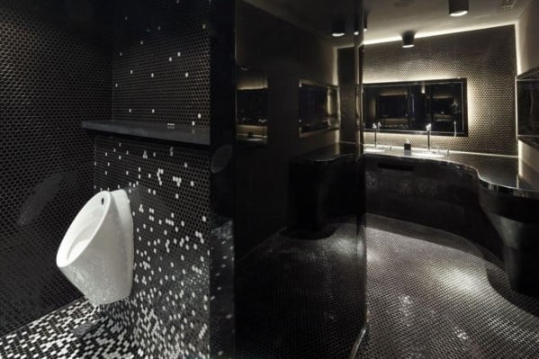 luxury black bathroom with urinal 