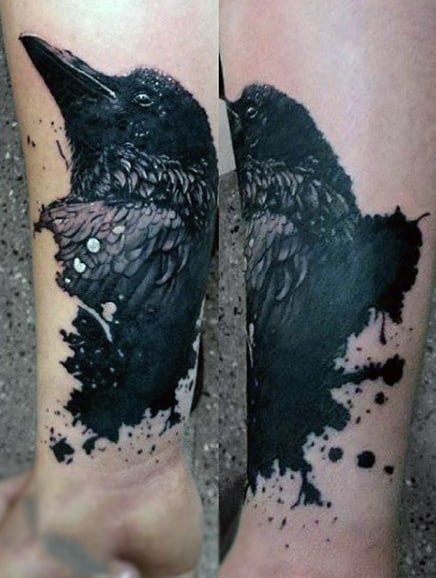 Black Smudged Raven Tattoo Male Forearms