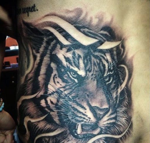 Black Tiger Back Tattoo For Men