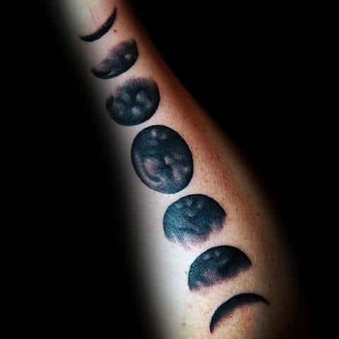 Black Watercolor Shaded Guys Moon Phases Forearm Tattoo Ideas