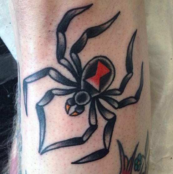 Black Widow Spider Traditional Mens Outer Forearm Tattoo