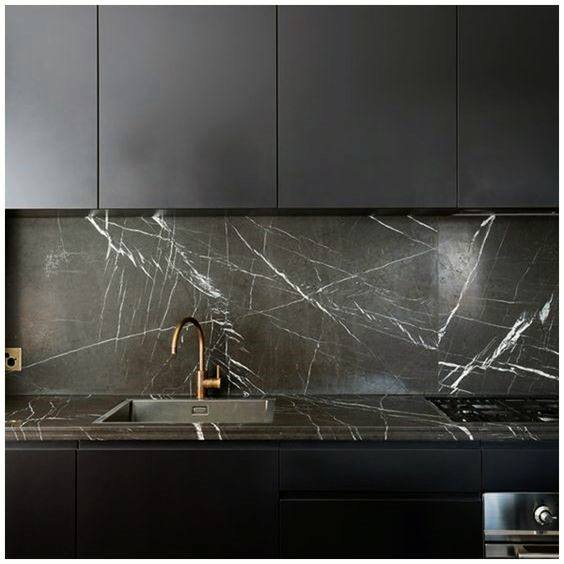 Black With Marble Kitchen Cabinet Ideas