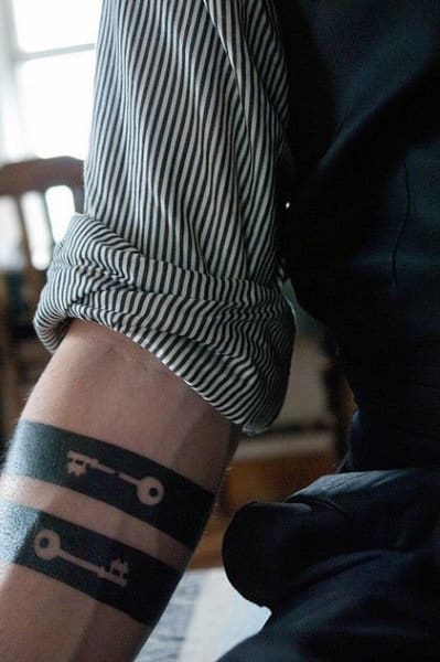 Black Work Line Tattoo For Guys With Keys