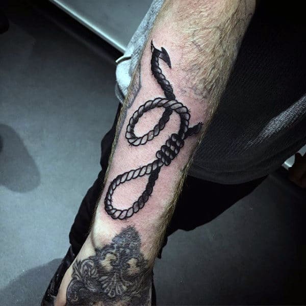 Blackish Grey Rope Tattoo Male Forearm