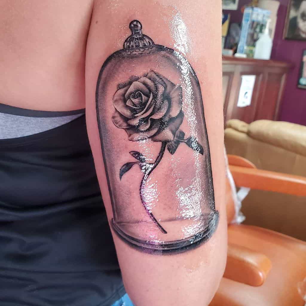 blackwork beauty and the beast rose tattoos giannacaranfa_tattoo