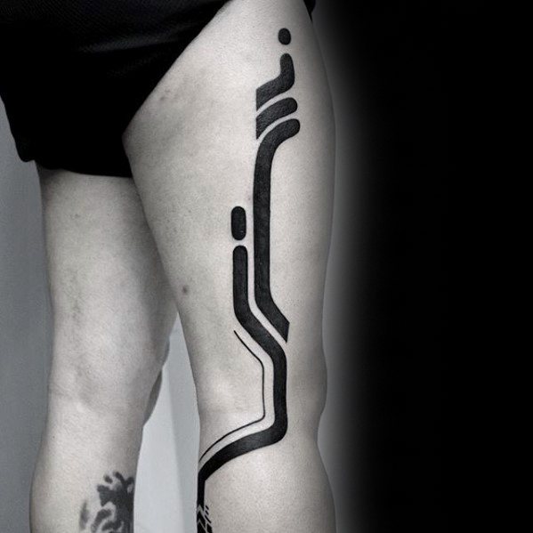 Blackwork Bold Simple Line Mens Side Of Leg Tattoo