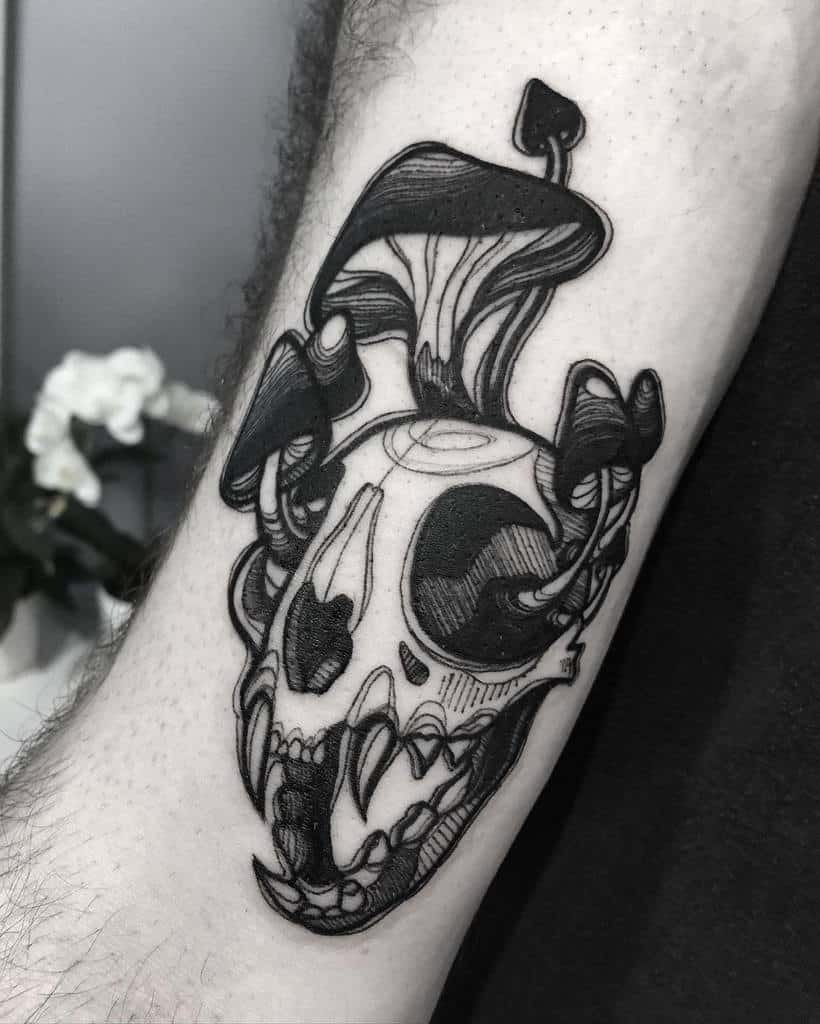 blackwork cat skull tattoo chibi_raccoon_art
