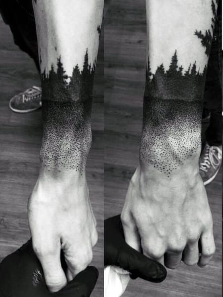 Blackwork Dotwork Wrist Cool Treeline Tattoos For Men