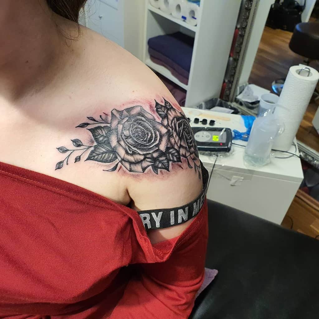 blackwork flower shoulder tattoo blackburnjeffrey