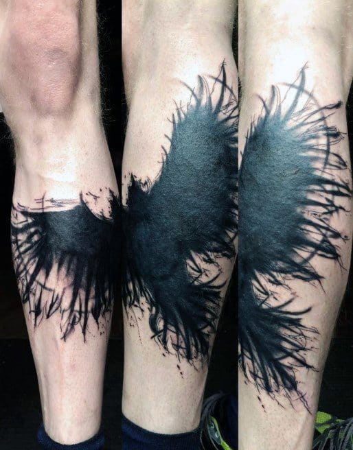 Blackwork Flying Eagle Guys Leg Tattoo Cover Up Ideas