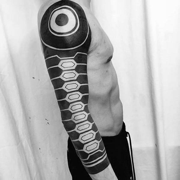 Blackwork Geometric Half Sleeve Great Tattoos Male