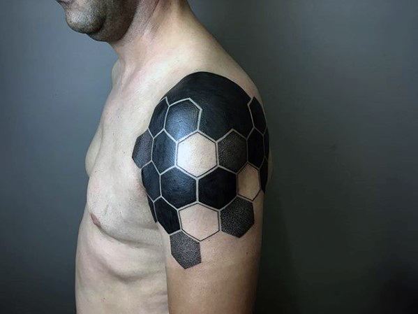 Blackwork Hexagon Artistic Male Geometric Arm Tattoo Ideas