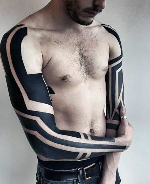 Blackwork Male Original Full Arm Tattoo Design Ideas
