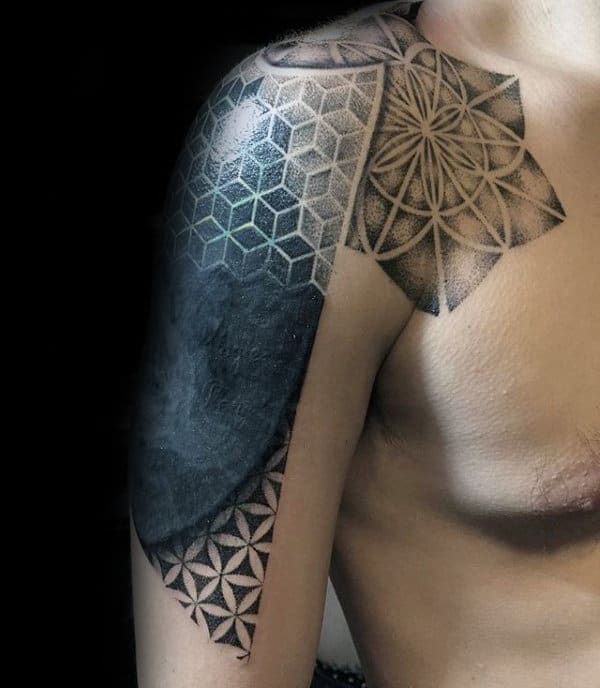 Blackwork Mens Flower Of Life Upper Arm Tattoos