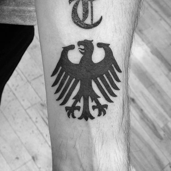 Blackwork Mens German Eagle Wrist Tattoo