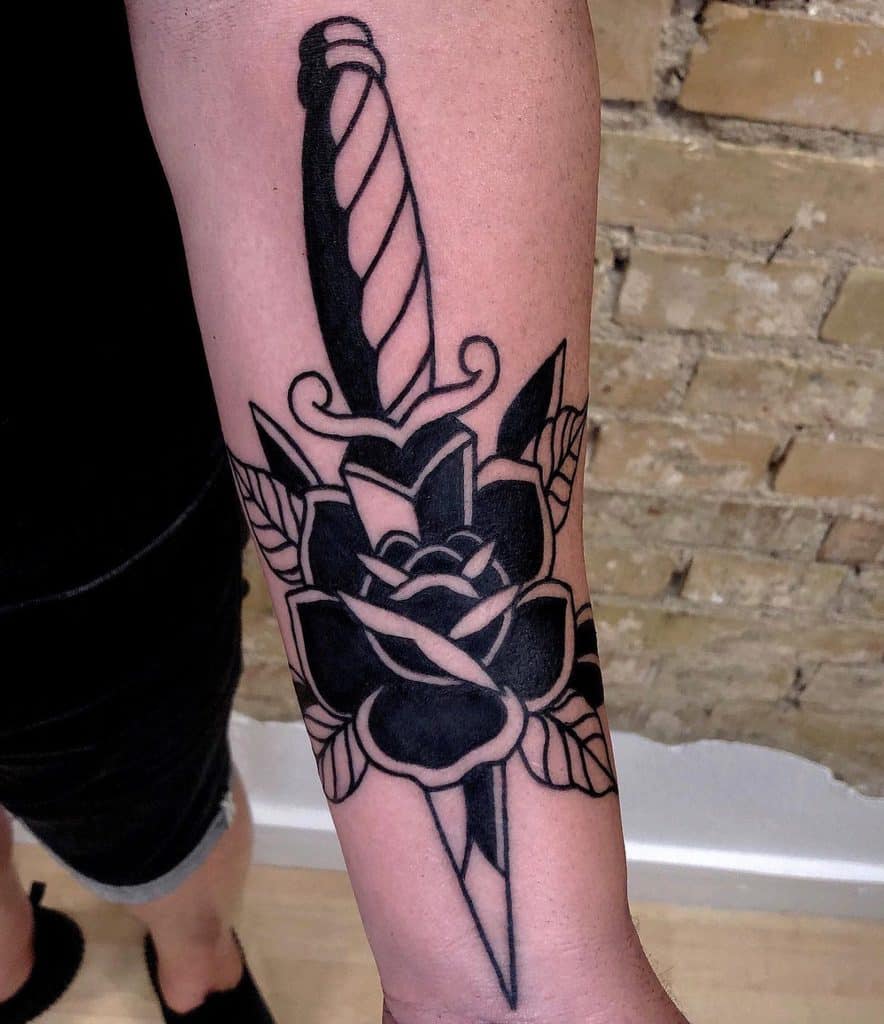 69 Cool Rose and Dagger Tattoo Ideas [2024 Inspiration Guide]