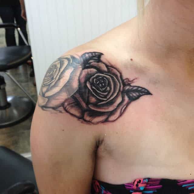 blackwork rose shoulder tattoos arielfendertattoo