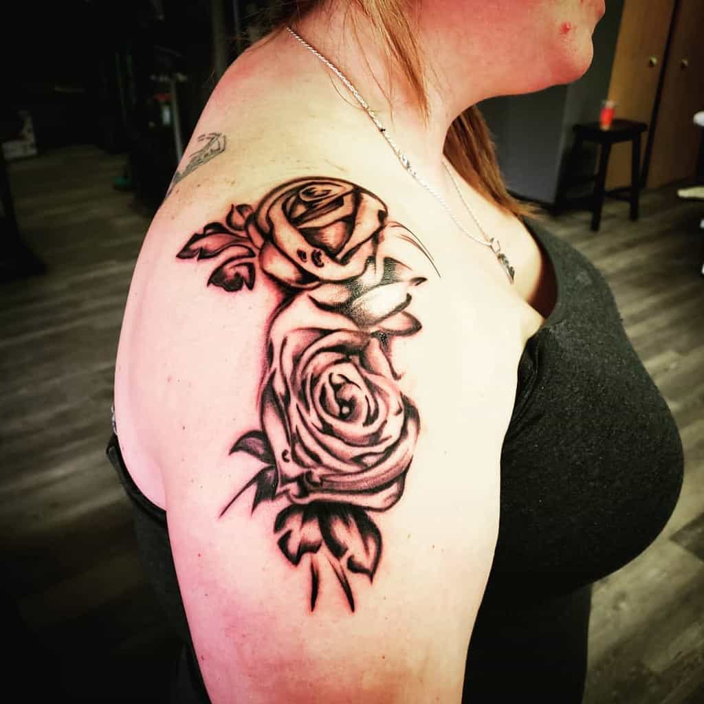blackwork rose shoulder tattoos jeremygaglianotattoos