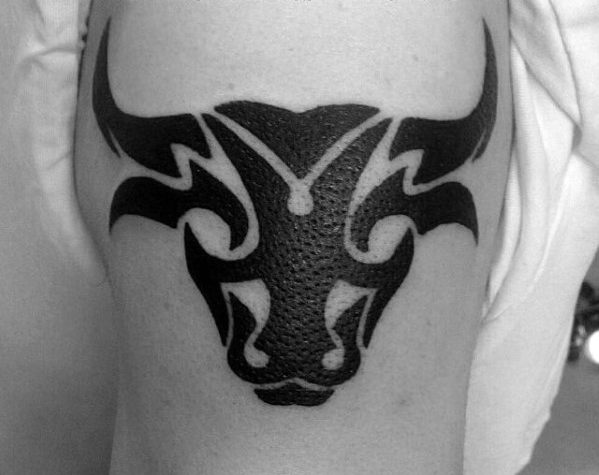 Blackwork Tribal Bull Male Arm Tattoo