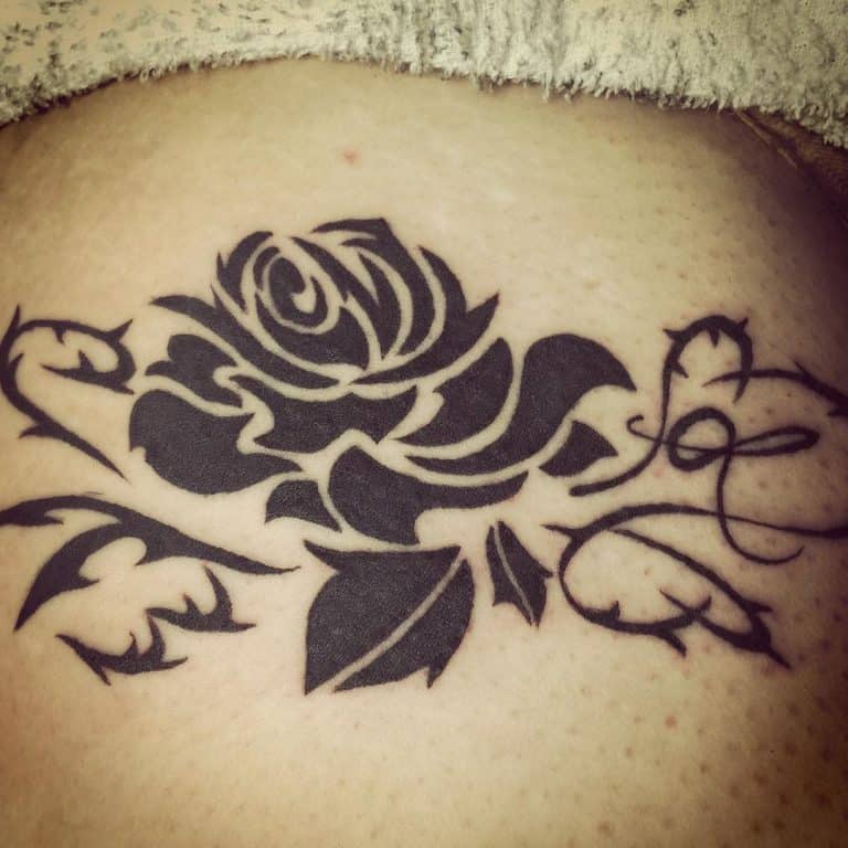 60 Classic Tribal Rose Tattoo Ideas   Blackwork Tribal Rose Tattoos Horikei Hakodate 768x768 