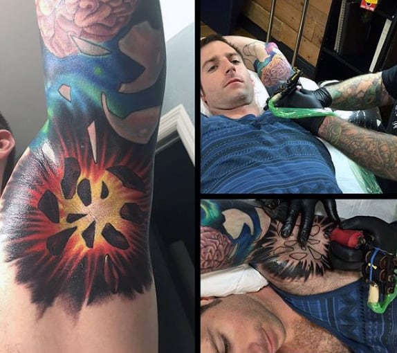 Blast Explosion Tattoo Mens Armpit