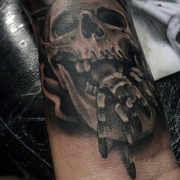 Blood Curdling Spider And Skull Tattoo On Forearms Male