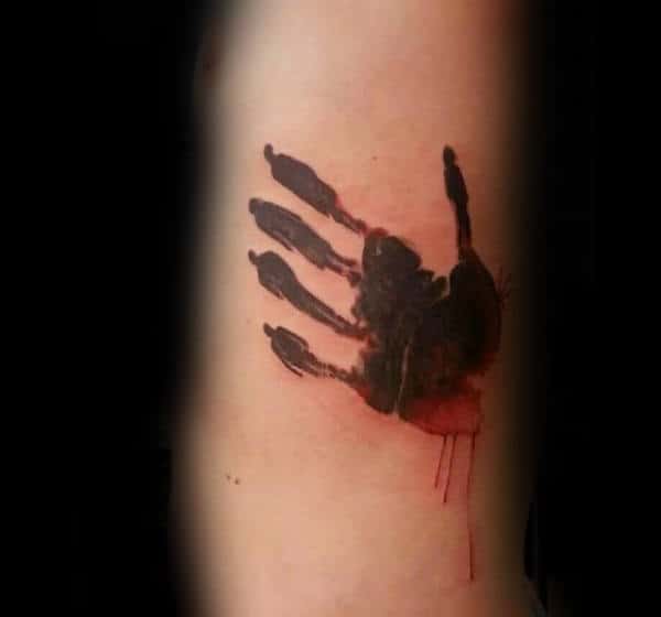 Bloody Handprint Mens Rib Cage Side Tattoo