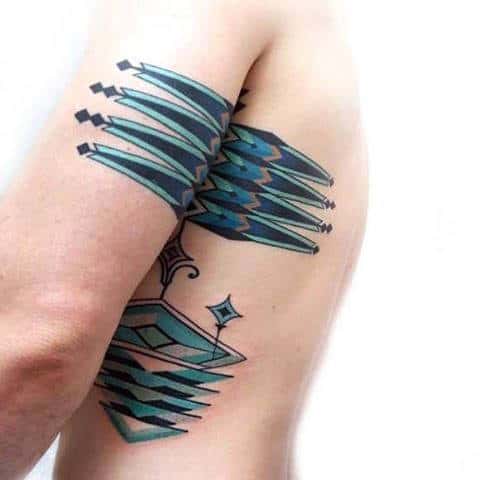 Blue And Teal Ink Unique Mens Rib Cage Tattoo Ideas
