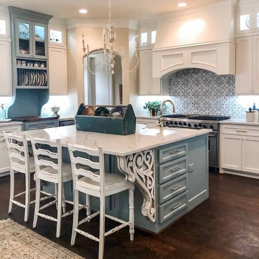 blue and white theme french country kitchen