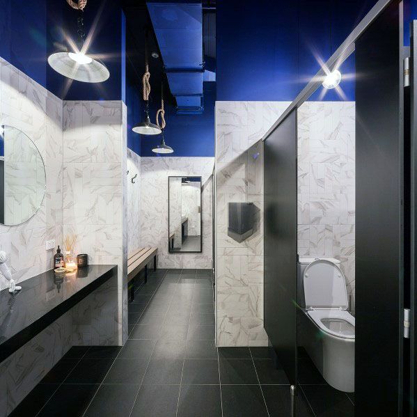 luxury blue bathroom white granite walls