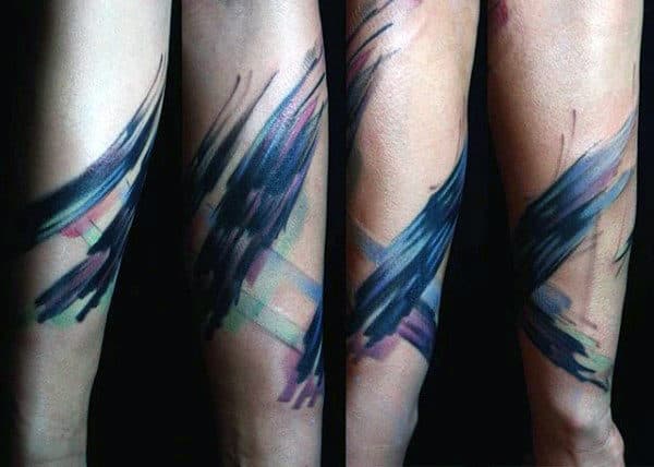 Blue Brush Stroke Watercolor Mens Forearm Tattoos