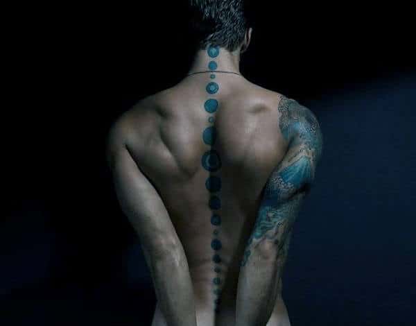 Blue Circles Geometric Spine Tattoos For Men