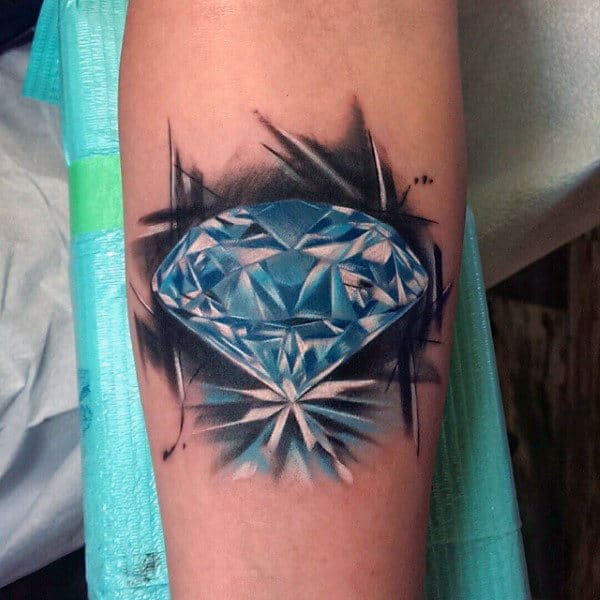 Blue Diamond White White Ink Reflection Shading Mens Tattoo