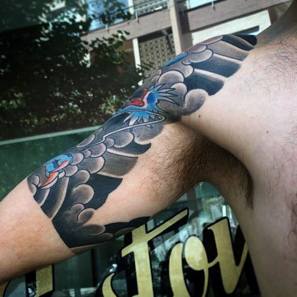 Blue Dragon With Cloud Guys Quarter Japanese Sleeve Tattoo
