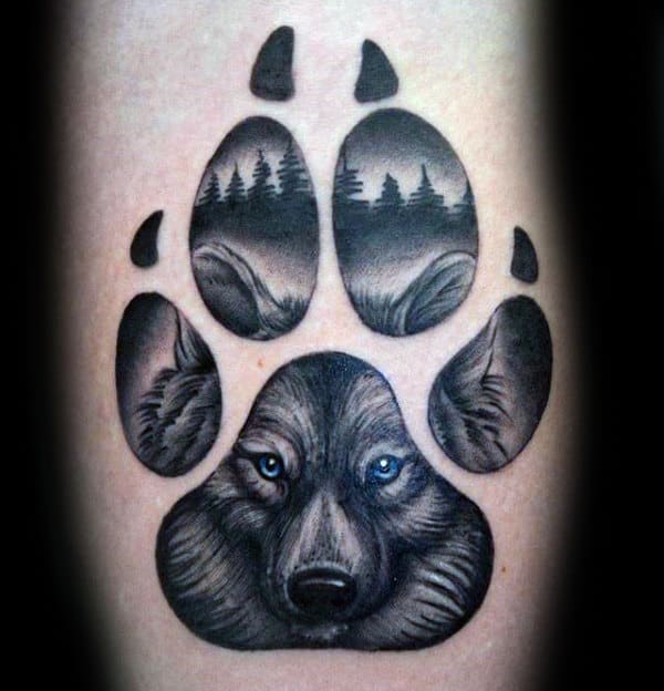 Blue Eyed Wolf Paw Mens Arm Tattoo Designs