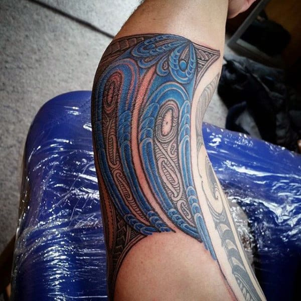 Blue Ink Maori Male Tattoo On Arm