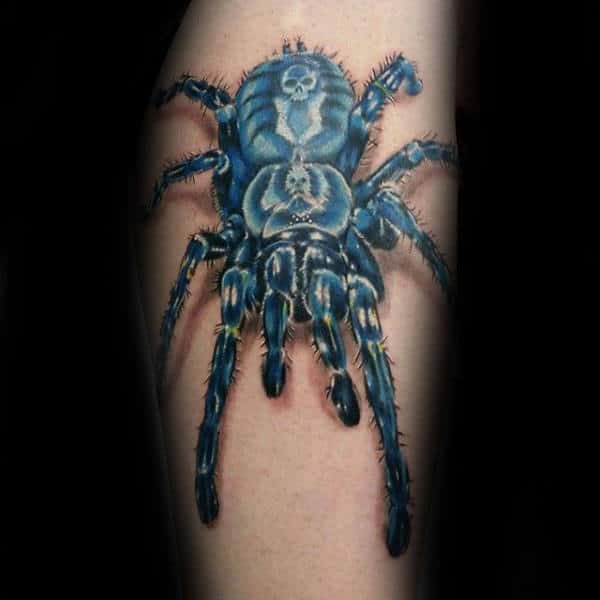 Blue Ink Tarantula Male Forearm Tattoo