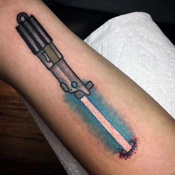 Blue Lightsaber Burned In Skin Mens Small Tattoos