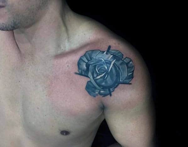 Blue Shaded Geometric Rose Guys Shoulder Tattoos