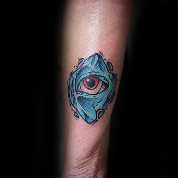 Blue Stone With Eye Small Guys Inner Forearm Tattoo