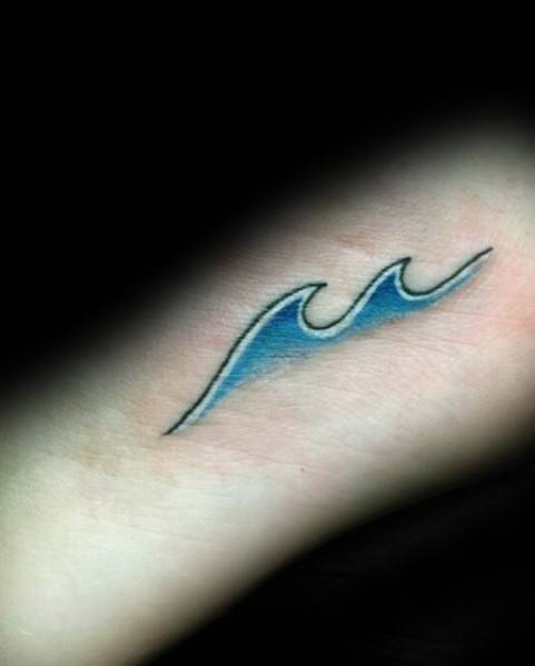 Blue White And Black Ink Guys Imple Wave Side Of Hand Tattoos