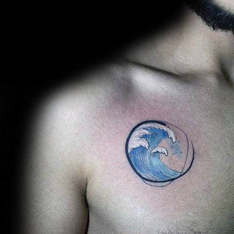 Blue White Surf Tattoo Design Ideas On Guys Chest