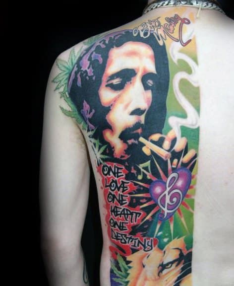 Bob Marley Half Back Tattoo Design On Man