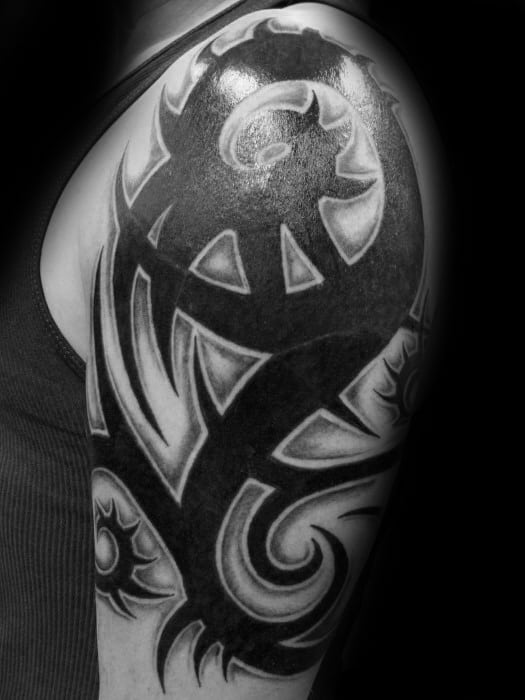 Bold Black Ink Guys Arm Tribal 3d Tattoo Inspiration