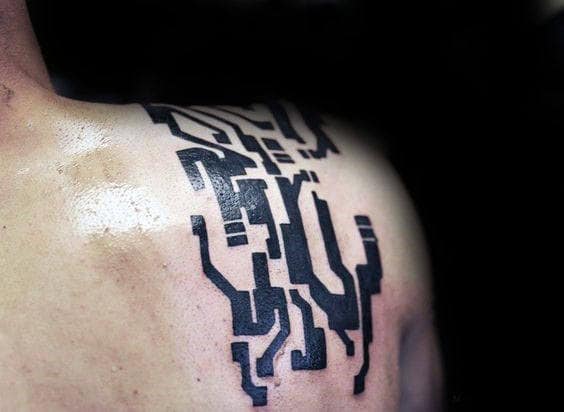 Bold Circuit Board Shoulder Tattoos For Guys