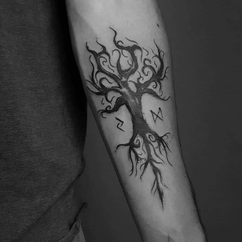 tree classic design bold rustic Yggdrasil tattoo