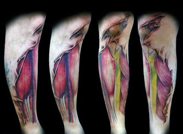 Bone With Muscle Guys Lower Leg Tattoo Ideas