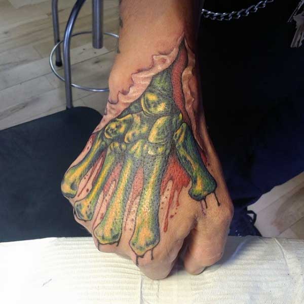 Bones Ripping Through Skin Tattoo On Hands