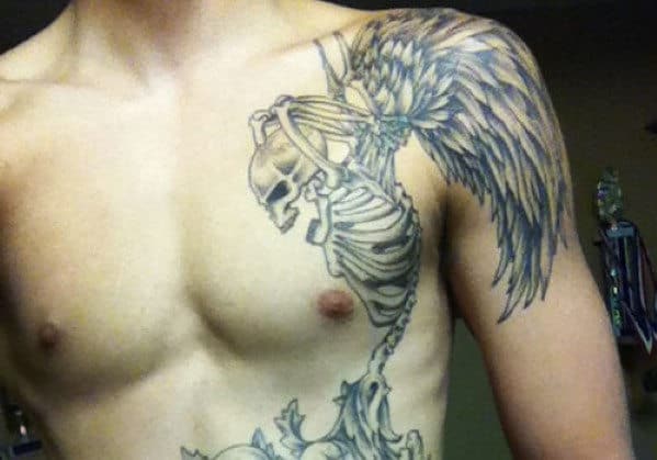Bones And Wings Men's Shoulder Tattoos