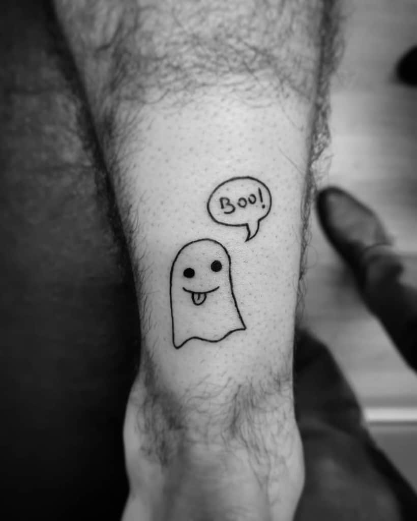Boo Ghost Funny Line Art Tattoo